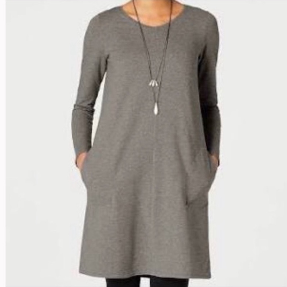Pure Jill Gray Long Sleeve Gray Knit Sweater Dress with Pockets